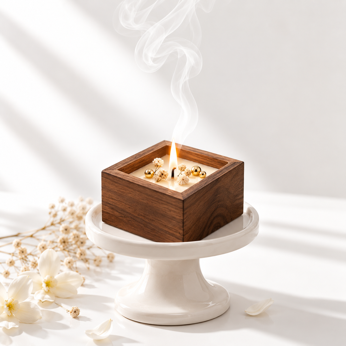 Wooden Square Tealight Candle (Combo of 4)