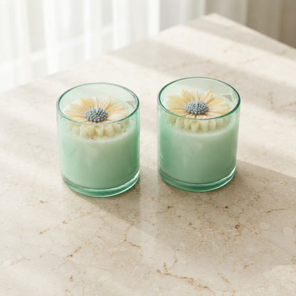 Blue Daisy Glass Jar Candle Pack of 2 - Hero Shot White Background
