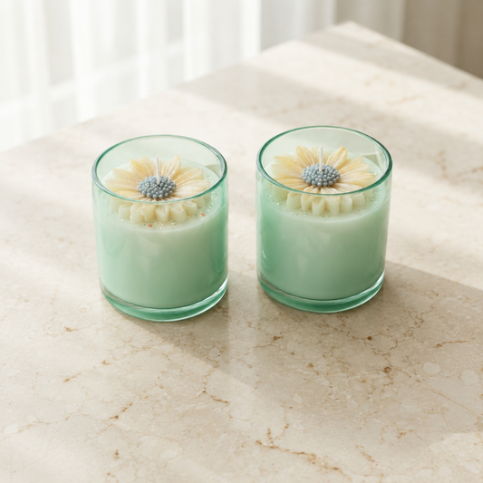 Blue Daisy Glass Jar Candle Pack of 2 - Hero Shot White Background