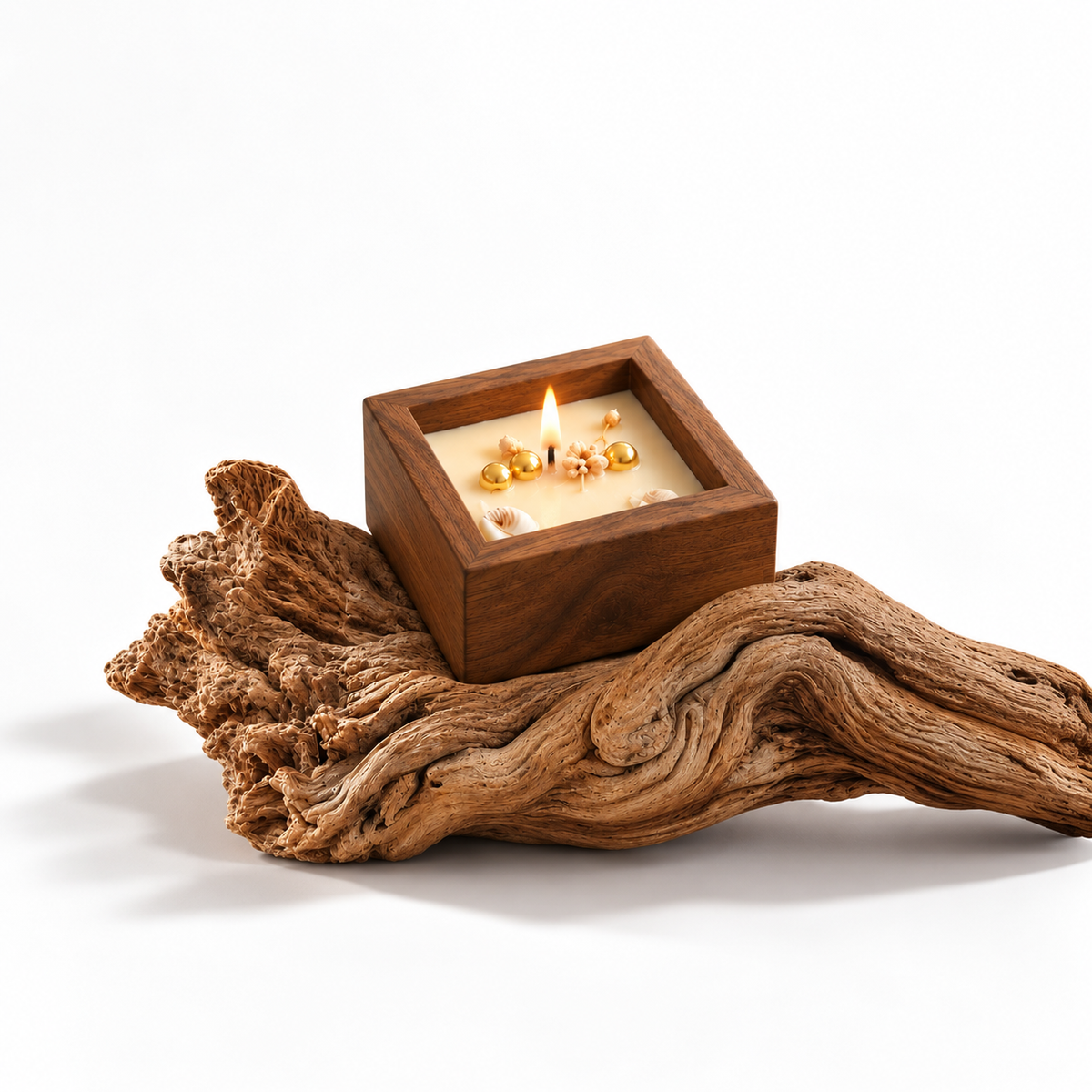 Wooden Square Tealight Candle (Combo of 4)