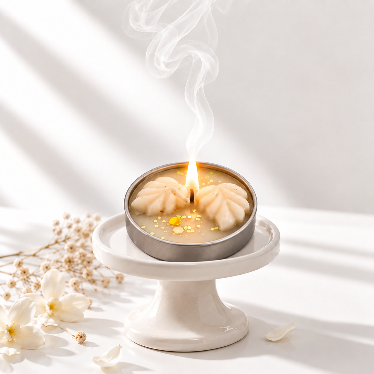 White Leaf Tealight Candle (pack of 2)