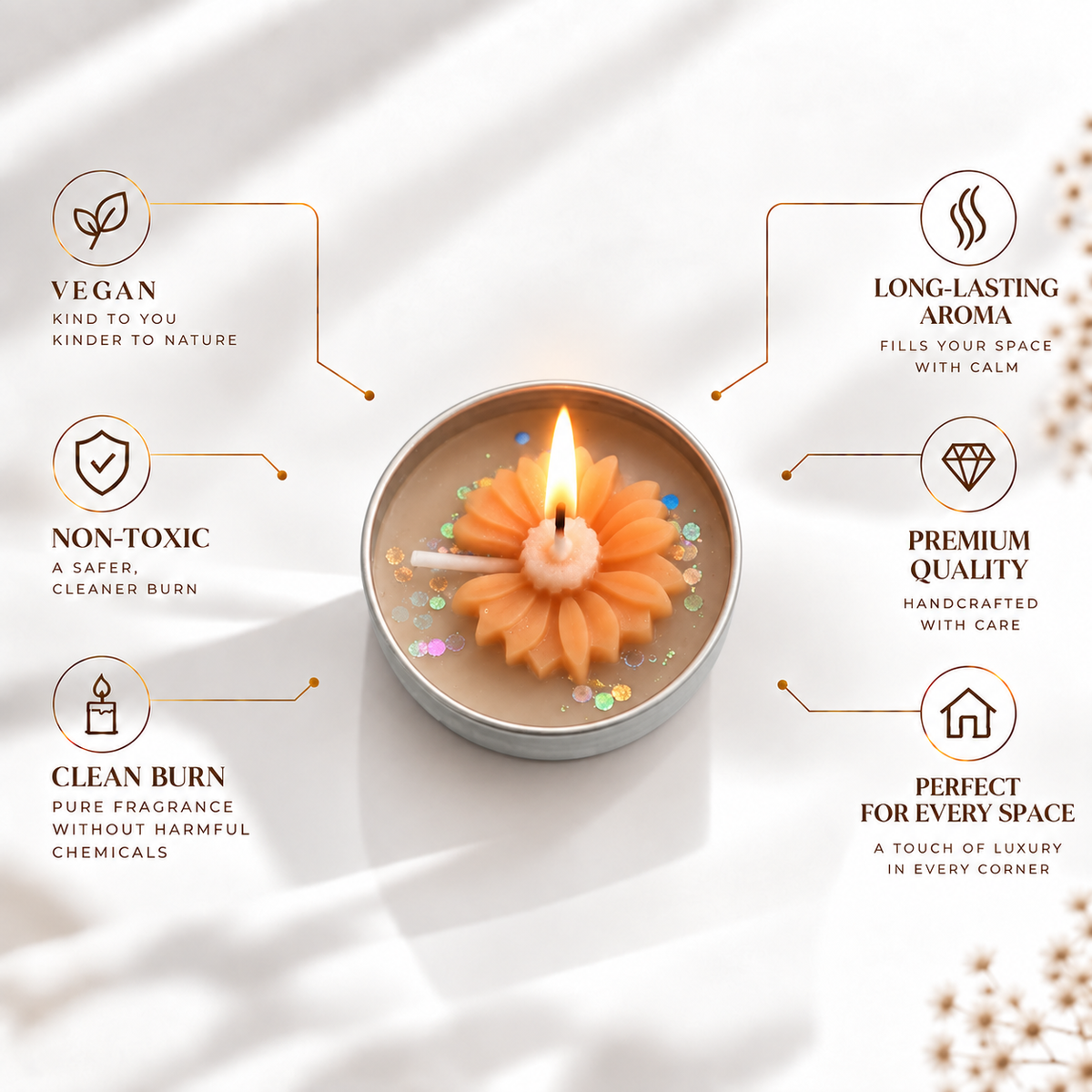Orange flower tea light candle (combo of 4)