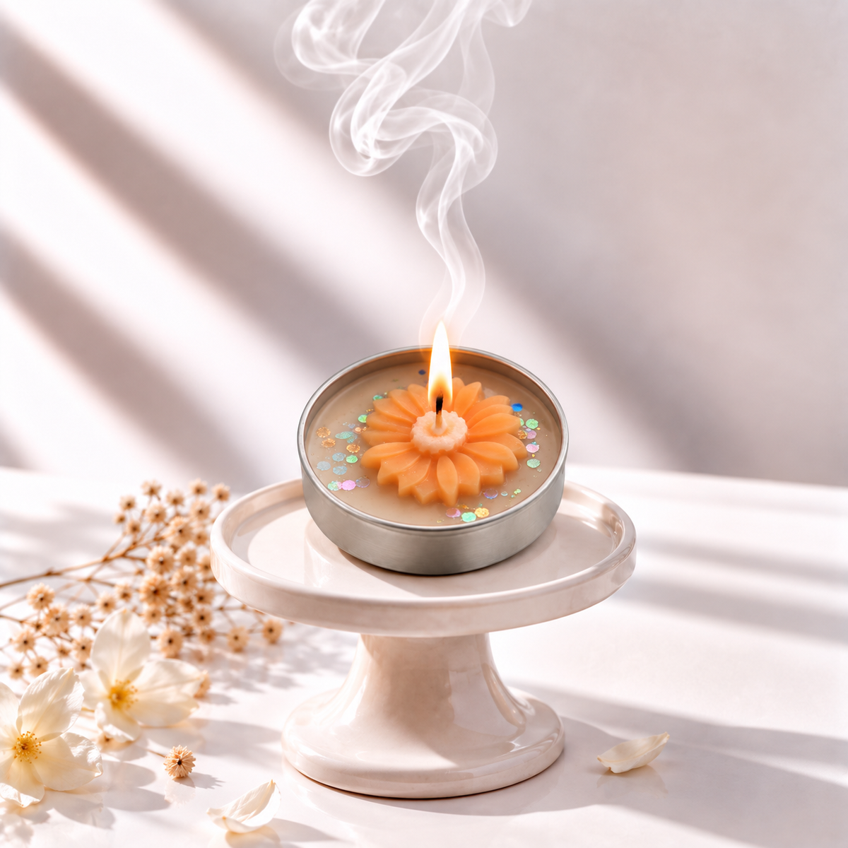 Orange flower tea light candle (combo of 4)