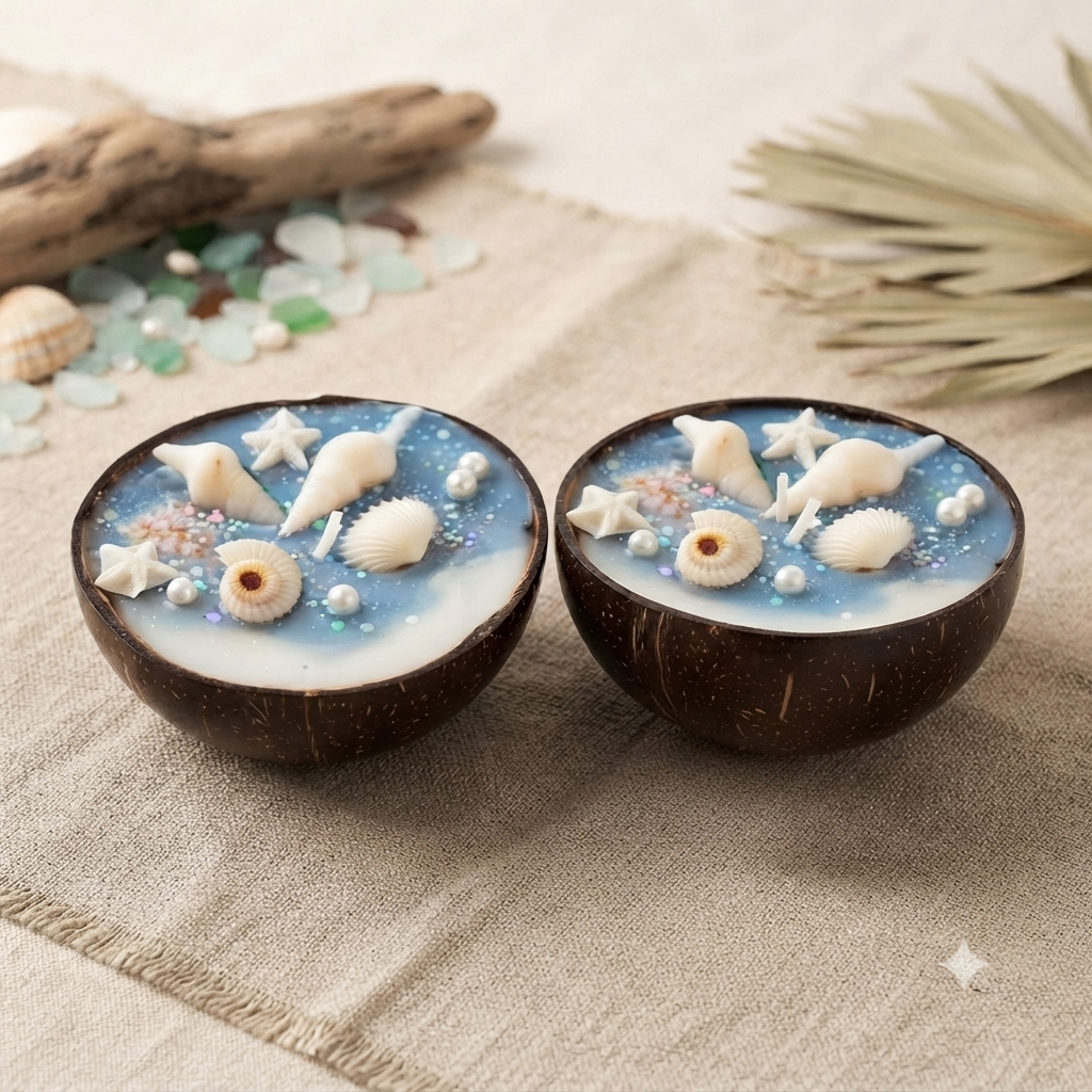 Coconut Shell Sea Candle Pack of 2 - Hero Shot White Background
