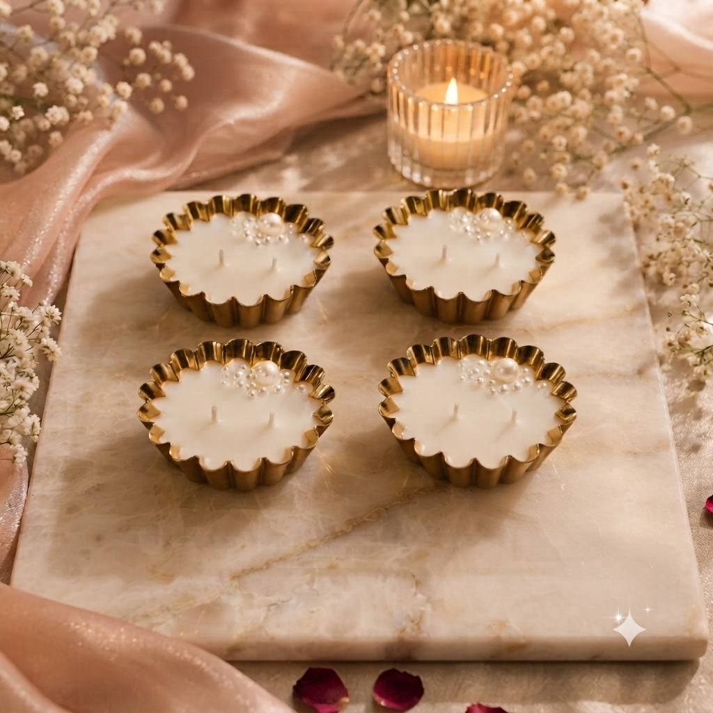 Metallic Tealight  Candle – Pack of 5 | Luxury Gold Fluted Dish Candle