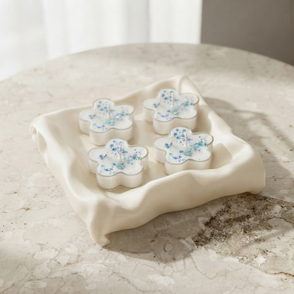 Blue Flower Tealight Candle Pack of 4 - Marble Tray Lifestyle Shot