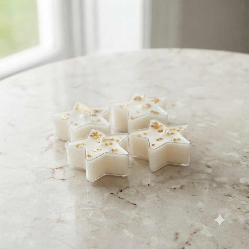 Golden White Star Candle Pack of 4 - Marble Lifestyle Shot