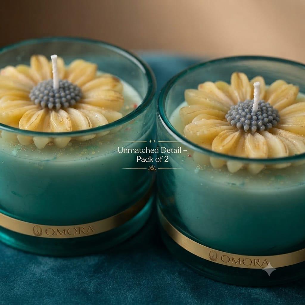 Blue Daisy Glass Jar Candle Pack of 2 - Unmatched Detail Pack of 2 Close Up
