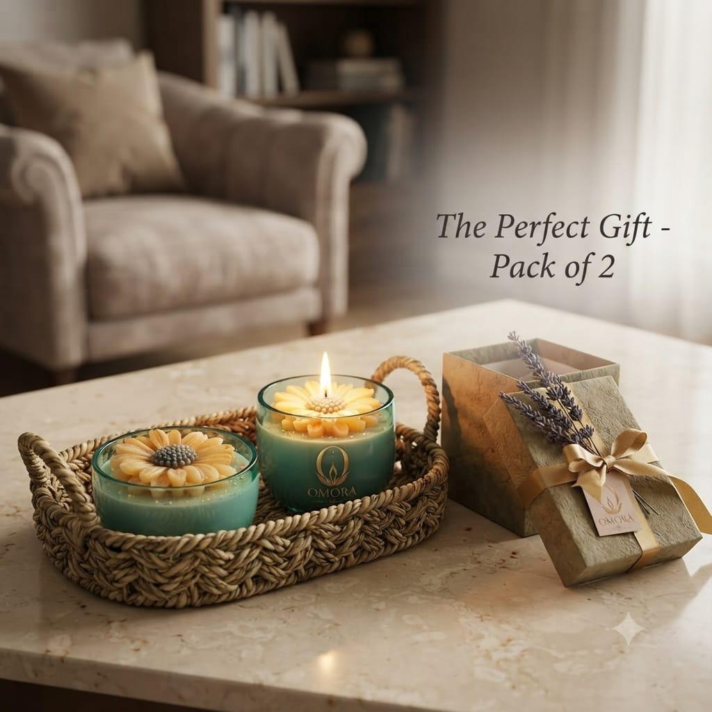 Blue Daisy Glass Jar Candle Pack of 2 - The Perfect Gift Pack of 2 Lifestyle