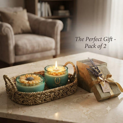 Blue Daisy Glass Jar Candle Pack of 2 - The Perfect Gift Pack of 2 Lifestyle