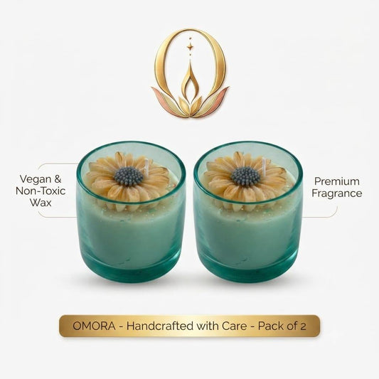 Blue Daisy Glass Jar Candle Pack of 2 - Handcrafted with Care Vegan Non-Toxic Infographic