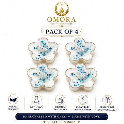 Blue Flower Tealight Candle Pack of 4 - Pack of 4 Hero Shot White Background