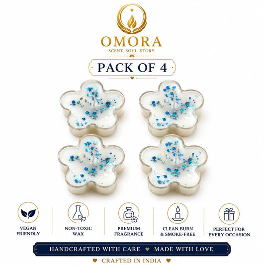 Blue Flower Tealight Candle Pack of 4 - Pack of 4 Hero Shot White Background