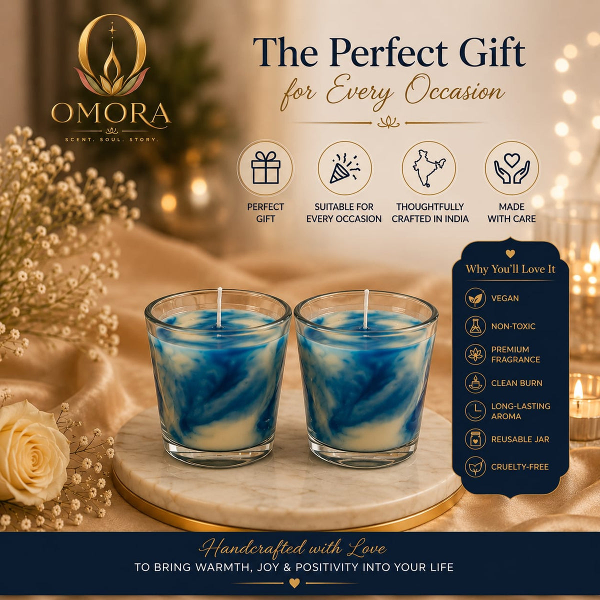 Blue Swirl Glass Candle Pack of 2 - The Perfect Gift Infographic