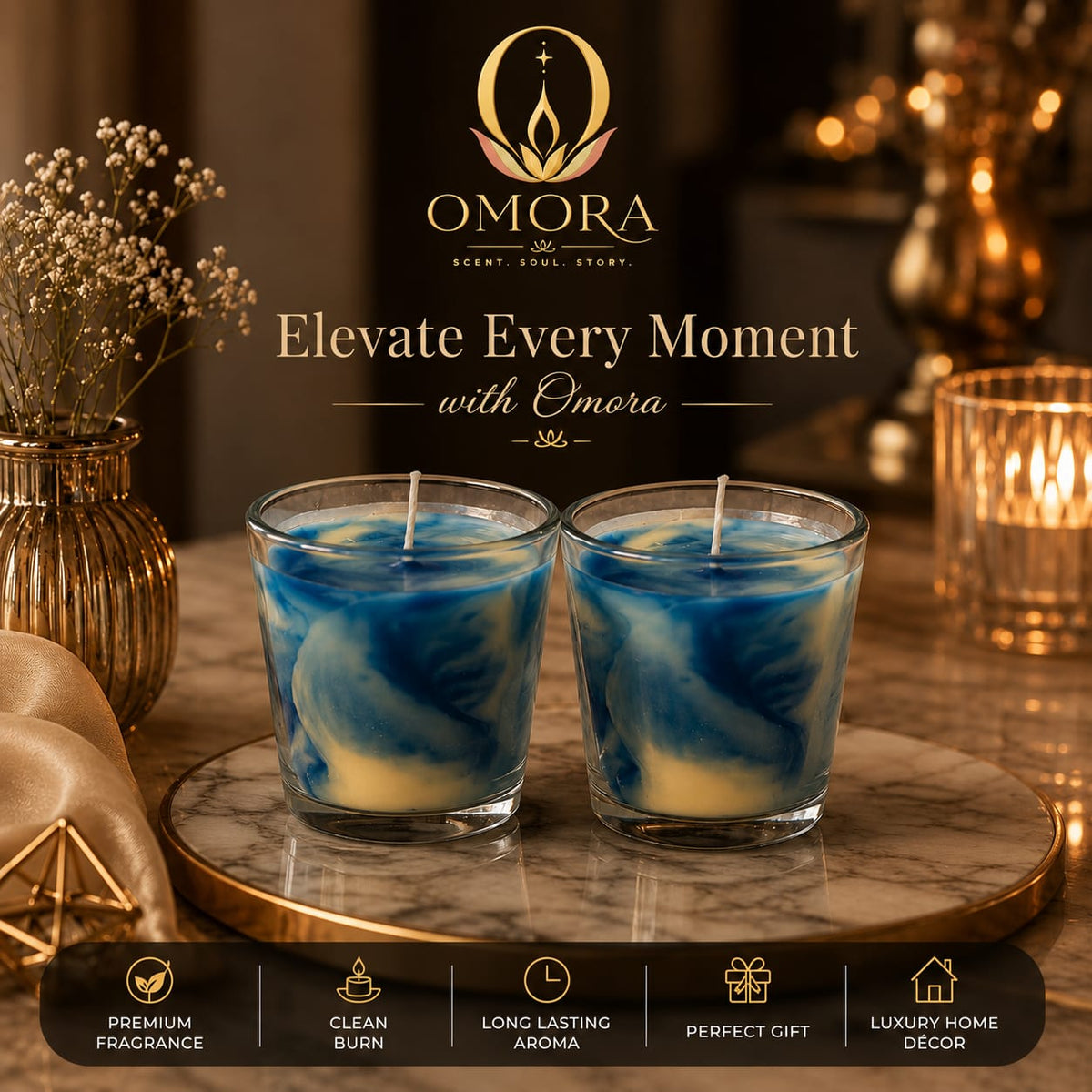 Blue Swirl Glass Candle Pack of 2 - Elevate Every Moment Fireplace Lifestyle