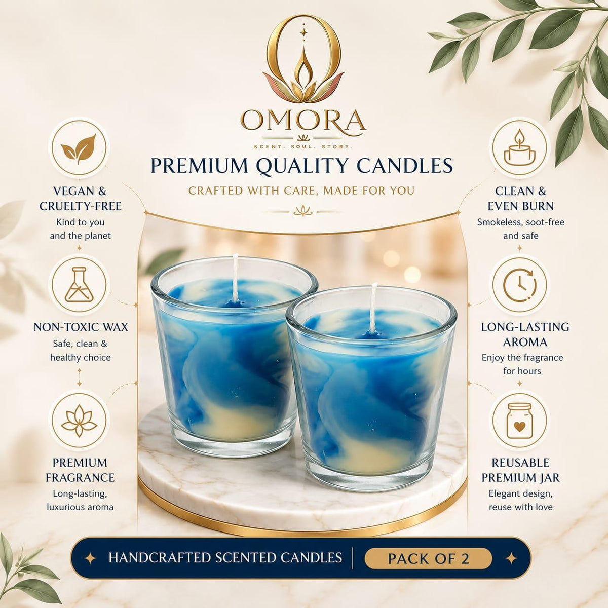 Blue Swirl Glass Candle Pack of 2 - Premium Quality Candles Infographic