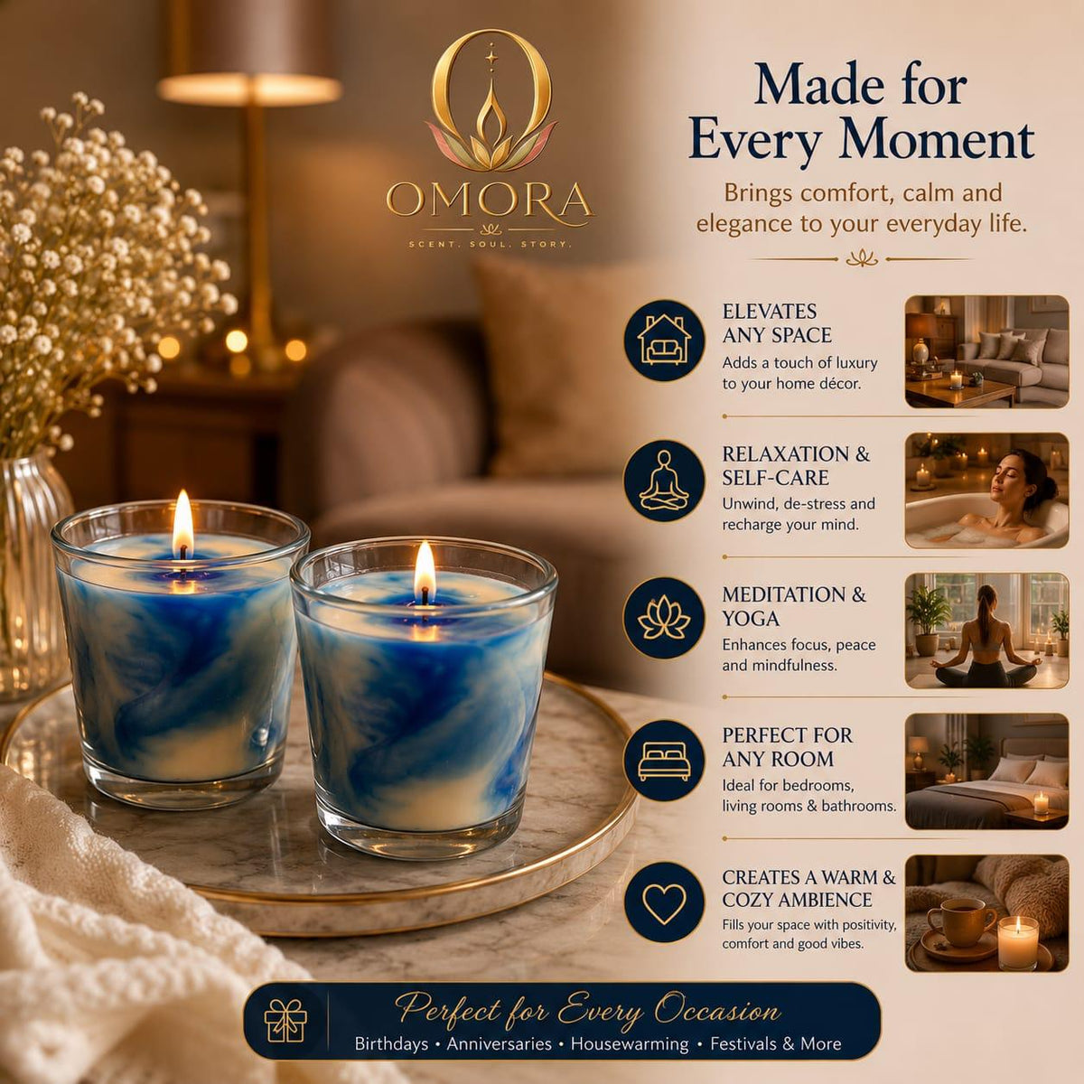 Blue Swirl Glass Candle Pack of 2 - Made for Every Moment Infographic