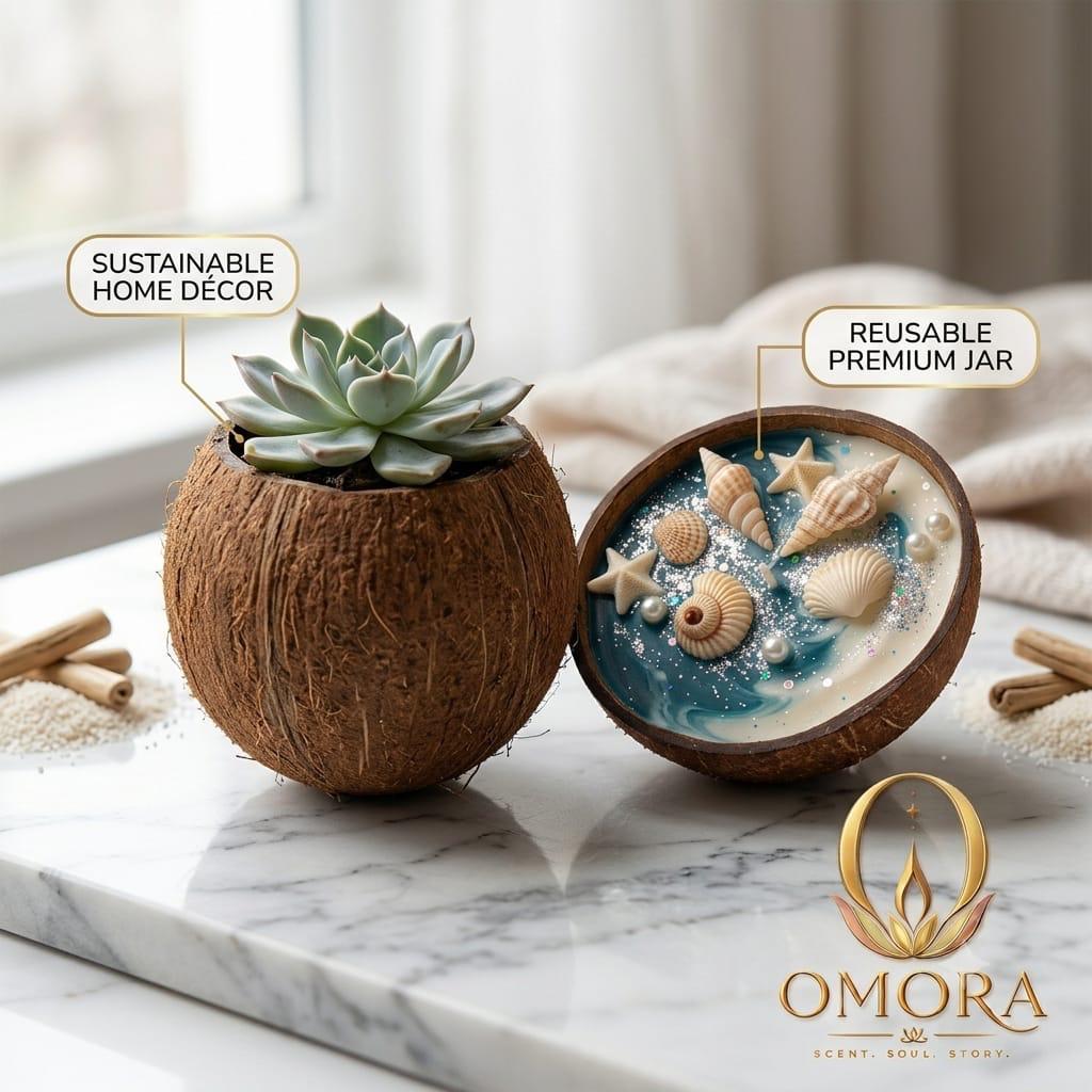 Coconut Shell Sea Candle Pack of 2 - Clean & Even Burn Pack of 2 Infographic
