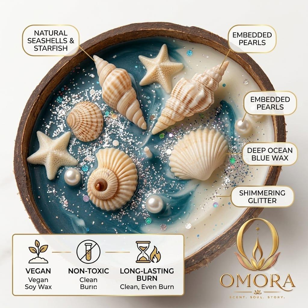 Coconut Shell Sea Candle Pack of 2 - Relaxation & Self-Care Fireplace Lifestyle