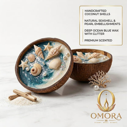 Coconut Shell Sea Candle Pack of 2 - Driftwood & Sea Glass Flat Lay Unlit