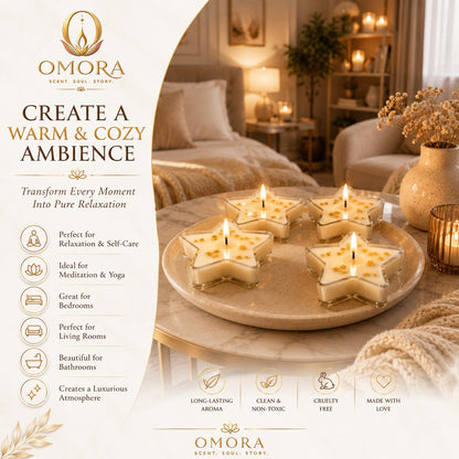 Golden White Star Candle Pack of 4 - Warm & Cozy Ambience Infographic
