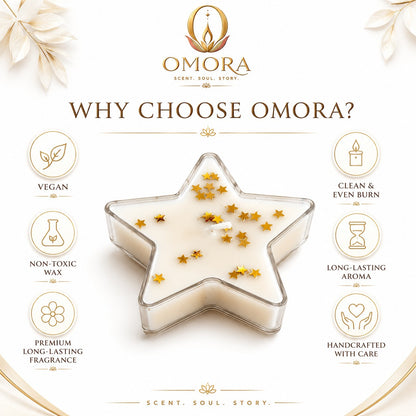 Golden White Star Candle Pack of 4 - Why Choose Omora Infographic