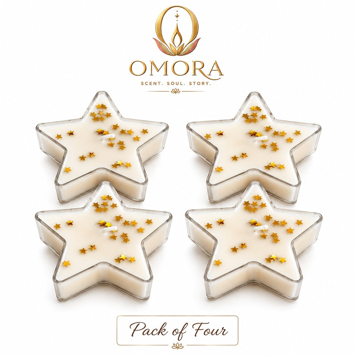 Golden White Star Candle Pack of 4 - Pack of Four White Background