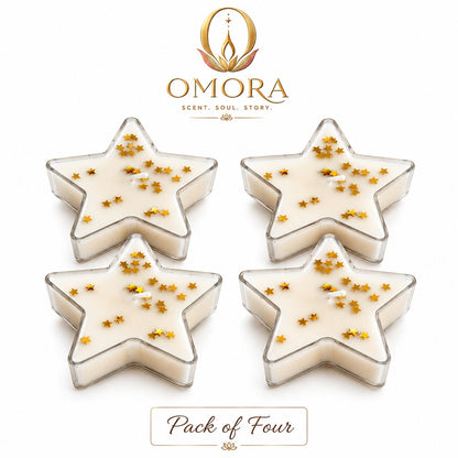 Golden White Star Candle Pack of 4 - Pack of Four White Background