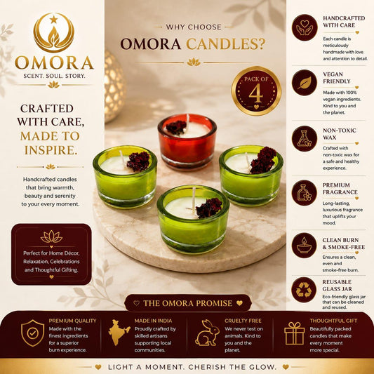 Green Glass Tea Light Candle Pack of 4 - Why Choose Omora Infographic