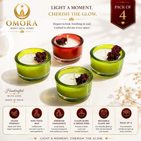 Green Glass Tea Light Candle Pack of 4 - Light a Moment Cherish the Glow Infographic