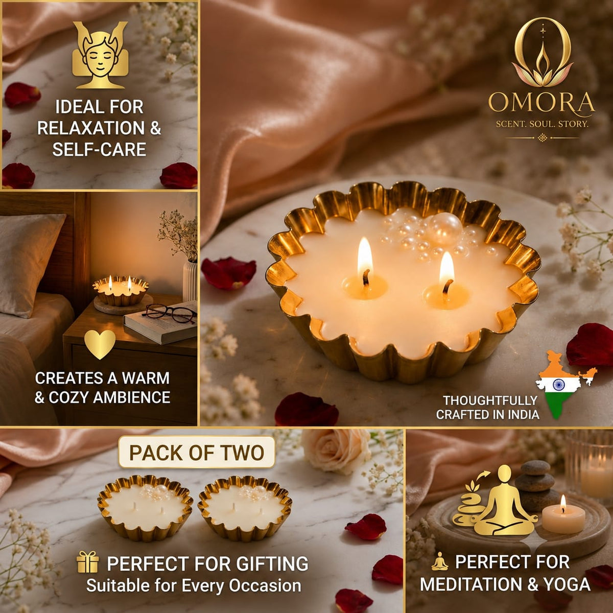 Metallic Tealight  Candle – Pack of 5 | Luxury Gold Fluted Dish Candle